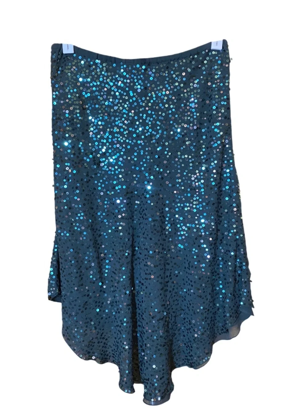 Patrizia Pepe Y2K Forest Green Sequin Asymmetric Handkerchief Skirt 42 / 6 NWOT